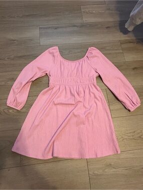 Eyeshadow Girls Pink Long-Sleeve Textured Empire Waist Dress